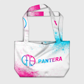 Пляжная сумка 3D с принтом Pantera neon gradient style: надпись и символ в Екатеринбурге, 100% полиэстер | застегивается на металлическую кнопку; внутренний карман застегивается на молнию. Стенки укреплены специальным мягким материалом, чтобы защитить содержимое от несильных ударов
 | 