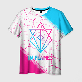 Мужская футболка 3D с принтом In Flames neon gradient style в Петрозаводске, 100% полиэфир | прямой крой, круглый вырез горловины, длина до линии бедер | 