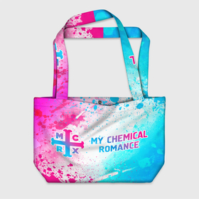 Пляжная сумка 3D с принтом My Chemical Romance neon gradient style: надпись и символ , 100% полиэстер | застегивается на металлическую кнопку; внутренний карман застегивается на молнию. Стенки укреплены специальным мягким материалом, чтобы защитить содержимое от несильных ударов
 | 