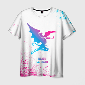 Мужская футболка 3D с принтом Black Sabbath neon gradient style в Курске, 100% полиэфир | прямой крой, круглый вырез горловины, длина до линии бедер | Тематика изображения на принте: 