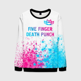 Мужской свитшот 3D с принтом Five Finger Death Punch neon gradient style: символ сверху в Екатеринбурге, 100% полиэстер с мягким внутренним слоем | круглый вырез горловины, мягкая резинка на манжетах и поясе, свободная посадка по фигуре | 
