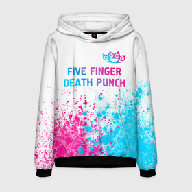 Мужская толстовка 3D с принтом Five Finger Death Punch neon gradient style: символ сверху в Курске, 100% полиэстер | двухслойный капюшон со шнурком для регулировки, мягкие манжеты на рукавах и по низу толстовки, спереди карман-кенгуру с мягким внутренним слоем. | 