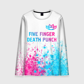 Мужской лонгслив 3D с принтом Five Finger Death Punch neon gradient style: символ сверху в Петрозаводске, 100% полиэстер | длинные рукава, круглый вырез горловины, полуприлегающий силуэт | 