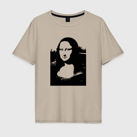 Мужская футболка хлопок Oversize с принтом Mona Lisa in black white в Новосибирске, 100% хлопок | свободный крой, круглый ворот, “спинка” длиннее передней части | Тематика изображения на принте: 