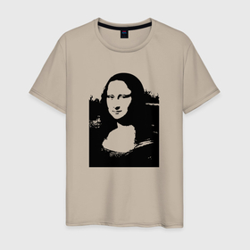 Мужская футболка хлопок с принтом Mona Lisa in black white в Новосибирске, 100% хлопок | прямой крой, круглый вырез горловины, длина до линии бедер, слегка спущенное плечо. | 