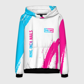 Мужская толстовка 3D с принтом Nine Inch Nails neon gradient style: надпись, символ в Санкт-Петербурге, 100% полиэстер | двухслойный капюшон со шнурком для регулировки, мягкие манжеты на рукавах и по низу толстовки, спереди карман-кенгуру с мягким внутренним слоем. | 