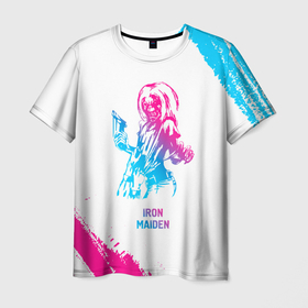 Мужская футболка 3D с принтом Iron Maiden neon gradient style в Курске, 100% полиэфир | прямой крой, круглый вырез горловины, длина до линии бедер | 