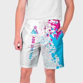 Мужские шорты 3D с принтом Fall Out Boy neon gradient style: по вертикали в Екатеринбурге,  полиэстер 100% | прямой крой, два кармана без застежек по бокам. Мягкая трикотажная резинка на поясе, внутри которой широкие завязки. Длина чуть выше колен | 
