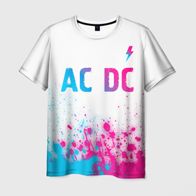 Мужская футболка 3D с принтом AC DC neon gradient style: символ сверху , 100% полиэфир | прямой крой, круглый вырез горловины, длина до линии бедер | Тематика изображения на принте: 