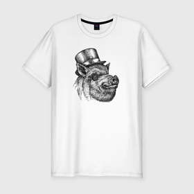 Мужская футболка хлопок Slim с принтом Свинья буржуй в Белгороде, 92% хлопок, 8% лайкра | приталенный силуэт, круглый вырез ворота, длина до линии бедра, короткий рукав | 