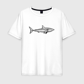 Мужская футболка хлопок Oversize с принтом Акула профиль в Тюмени, 100% хлопок | свободный крой, круглый ворот, “спинка” длиннее передней части | Тематика изображения на принте: 