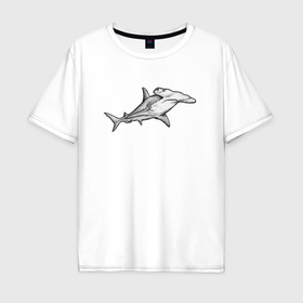 Мужская футболка хлопок Oversize с принтом Рыба молот акула в Тюмени, 100% хлопок | свободный крой, круглый ворот, “спинка” длиннее передней части | 