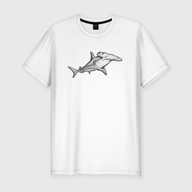 Мужская футболка хлопок Slim с принтом Рыба молот акула в Тюмени, 92% хлопок, 8% лайкра | приталенный силуэт, круглый вырез ворота, длина до линии бедра, короткий рукав | 