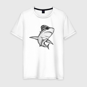 Мужская футболка хлопок с принтом Акула хипстер в Тюмени, 100% хлопок | прямой крой, круглый вырез горловины, длина до линии бедер, слегка спущенное плечо. | 