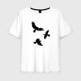Мужская футболка хлопок Oversize с принтом Птицы черные вороны в Кировске, 100% хлопок | свободный крой, круглый ворот, “спинка” длиннее передней части | Тематика изображения на принте: 