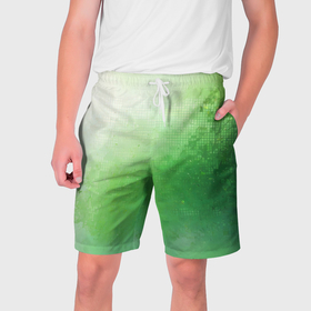 Мужские шорты 3D с принтом Зелёные пиксели в Новосибирске,  полиэстер 100% | прямой крой, два кармана без застежек по бокам. Мягкая трикотажная резинка на поясе, внутри которой широкие завязки. Длина чуть выше колен | 