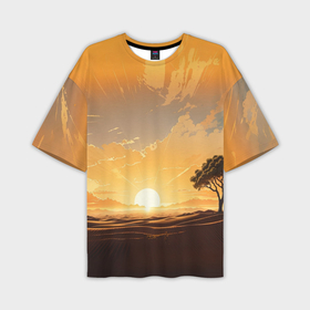Мужская футболка oversize 3D с принтом Рассвет над пустыней ,  |  | 