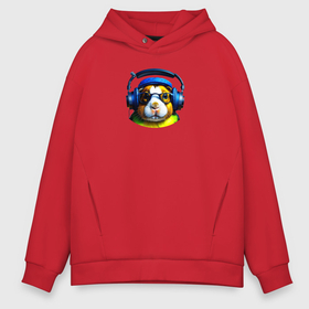 Мужское худи Oversize хлопок с принтом Хомяк в очках в Ухте, френч-терри — 70% хлопок, 30% полиэстер. Мягкий теплый начес внутри —100% хлопок | боковые карманы, эластичные манжеты и нижняя кромка, капюшон на магнитной кнопке | 