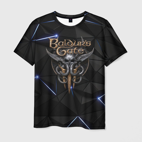 Мужская футболка 3D с принтом Baldurs Gate 3 black blue в Белгороде, 100% полиэфир | прямой крой, круглый вырез горловины, длина до линии бедер | 