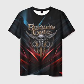 Мужская футболка 3D с принтом Baldurs Gate 3  dark logo в Белгороде, 100% полиэфир | прямой крой, круглый вырез горловины, длина до линии бедер | 