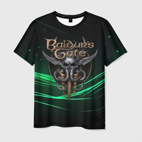 Мужская футболка 3D с принтом Baldurs Gate 3  dark green , 100% полиэфир | прямой крой, круглый вырез горловины, длина до линии бедер | 