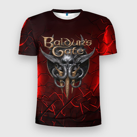 Мужская футболка 3D Slim с принтом Baldurs Gate 3  logo red в Белгороде, 100% полиэстер с улучшенными характеристиками | приталенный силуэт, круглая горловина, широкие плечи, сужается к линии бедра | 