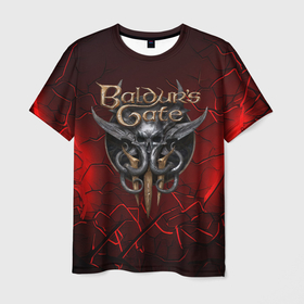 Мужская футболка 3D с принтом Baldurs Gate 3  logo red в Екатеринбурге, 100% полиэфир | прямой крой, круглый вырез горловины, длина до линии бедер | Тематика изображения на принте: 