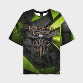 Мужская футболка oversize 3D с принтом Baldurs Gate 3  logo green abstract в Екатеринбурге,  |  | 