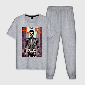 Мужская пижама хлопок с принтом Skeleton fashionista   art   poster в Белгороде, 100% хлопок | брюки и футболка прямого кроя, без карманов, на брюках мягкая резинка на поясе и по низу штанин
 | 