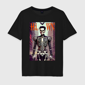 Мужская футболка хлопок Oversize с принтом Skeleton fashionista   art   poster в Петрозаводске, 100% хлопок | свободный крой, круглый ворот, “спинка” длиннее передней части | 