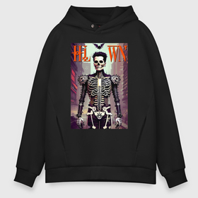 Мужское худи Oversize хлопок с принтом Skeleton fashionista   art   poster в Петрозаводске, френч-терри — 70% хлопок, 30% полиэстер. Мягкий теплый начес внутри —100% хлопок | боковые карманы, эластичные манжеты и нижняя кромка, капюшон на магнитной кнопке | 