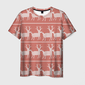 Мужская футболка 3D с принтом Классический рождественнский принт с оленем в Санкт-Петербурге, 100% полиэфир | прямой крой, круглый вырез горловины, длина до линии бедер | Тематика изображения на принте: 