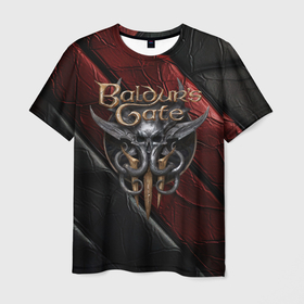 Мужская футболка 3D с принтом Baldurs Gate 3  logo  dark , 100% полиэфир | прямой крой, круглый вырез горловины, длина до линии бедер | 