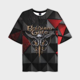 Мужская футболка oversize 3D с принтом Baldurs Gate 3  logo red black в Екатеринбурге,  |  | 