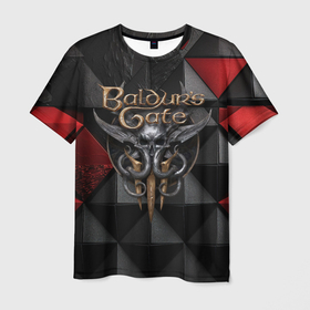 Мужская футболка 3D с принтом Baldurs Gate 3  logo red black в Екатеринбурге, 100% полиэфир | прямой крой, круглый вырез горловины, длина до линии бедер | Тематика изображения на принте: 