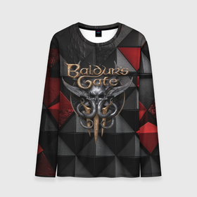 Мужской лонгслив 3D с принтом Baldurs Gate 3  logo red black в Екатеринбурге, 100% полиэстер | длинные рукава, круглый вырез горловины, полуприлегающий силуэт | Тематика изображения на принте: 
