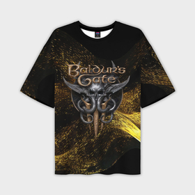 Мужская футболка oversize 3D с принтом Baldurs Gate 3  logo gold black в Екатеринбурге,  |  | 