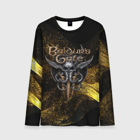 Мужской лонгслив 3D с принтом Baldurs Gate 3  logo gold black в Екатеринбурге, 100% полиэстер | длинные рукава, круглый вырез горловины, полуприлегающий силуэт | 
