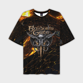 Мужская футболка oversize 3D с принтом Baldurs Gate 3 logo gold and black ,  |  | Тематика изображения на принте: 