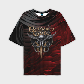 Мужская футболка oversize 3D с принтом Baldurs Gate 3 logo dark red black в Белгороде,  |  | 