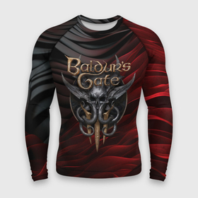 Мужской рашгард 3D с принтом Baldurs Gate 3 logo dark red black в Екатеринбурге,  |  | 