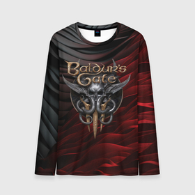Мужской лонгслив 3D с принтом Baldurs Gate 3 logo dark red black в Белгороде, 100% полиэстер | длинные рукава, круглый вырез горловины, полуприлегающий силуэт | Тематика изображения на принте: 