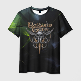 Мужская футболка 3D с принтом Baldurs Gate 3 logo dark  green в Белгороде, 100% полиэфир | прямой крой, круглый вырез горловины, длина до линии бедер | 