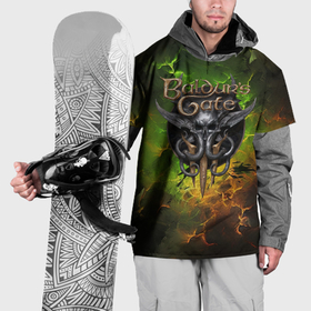 Накидка на куртку 3D с принтом Baldurs Gate 3 logo dark  green fire в Екатеринбурге, 100% полиэстер |  | 