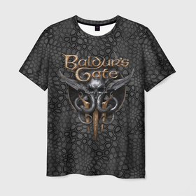 Мужская футболка 3D с принтом Baldurs Gate 3 logo dark black в Екатеринбурге, 100% полиэфир | прямой крой, круглый вырез горловины, длина до линии бедер | Тематика изображения на принте: 