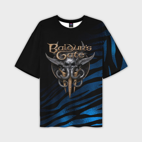 Мужская футболка oversize 3D с принтом Baldurs Gate 3 logo blue geometry в Белгороде,  |  | 
