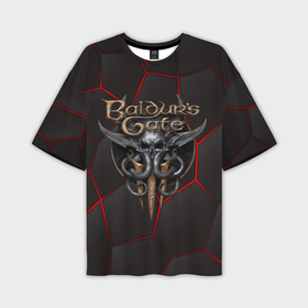 Мужская футболка oversize 3D с принтом Baldurs Gate 3 logo red black geometry в Белгороде,  |  | Тематика изображения на принте: 