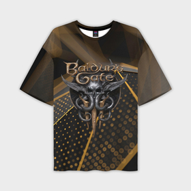 Мужская футболка oversize 3D с принтом Baldurs Gate 3 logo dark gold geometry в Белгороде,  |  | 