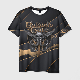 Мужская футболка 3D с принтом Baldurs Gate 3 logo  dark logo , 100% полиэфир | прямой крой, круглый вырез горловины, длина до линии бедер | 