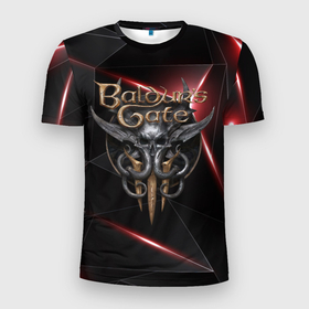 Мужская футболка 3D Slim с принтом Baldurs Gate 3 logo  black red в Белгороде, 100% полиэстер с улучшенными характеристиками | приталенный силуэт, круглая горловина, широкие плечи, сужается к линии бедра | 